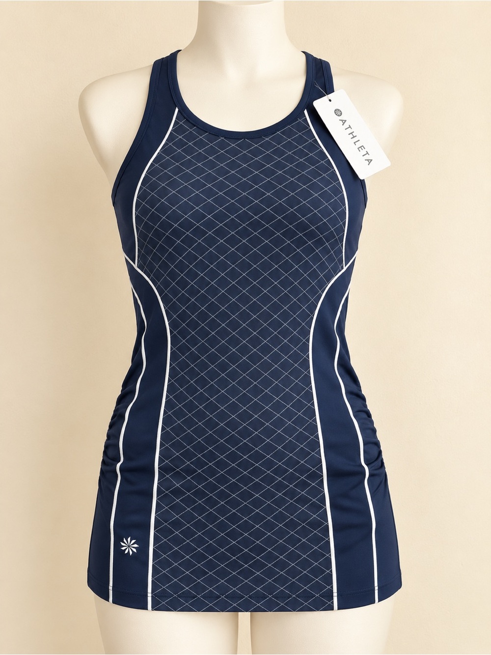 ATHLETA Finish Fast Line Racerback Tank Navy/White Size S NWT